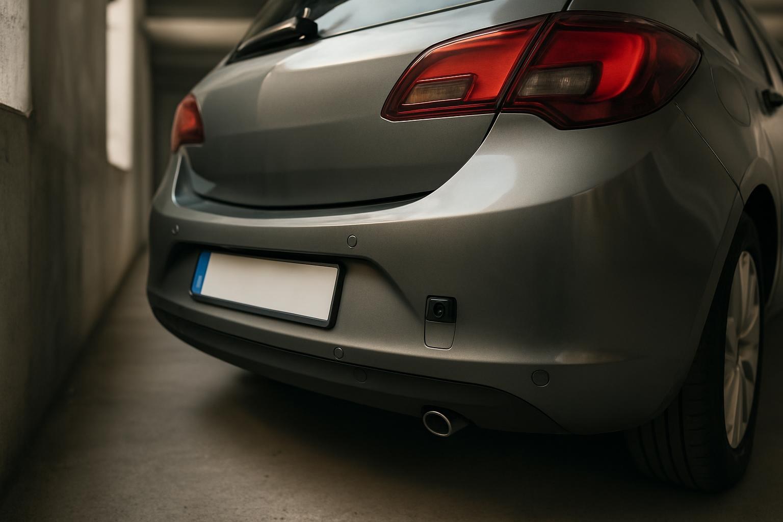 Opel Astra arka tamponunda park sensörleri ve geri görüş kamerası ile dar otoparkta park yaparken