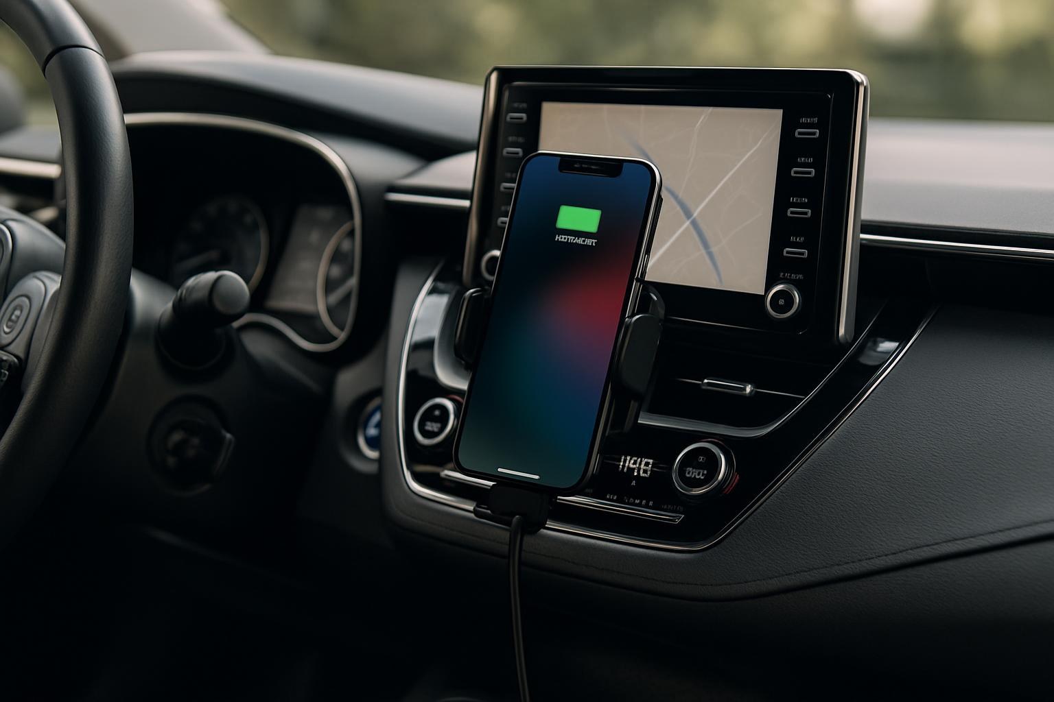 Toyota Corolla iç mekanında telefon tutucu ve kablosuz şarj cihazı montajı