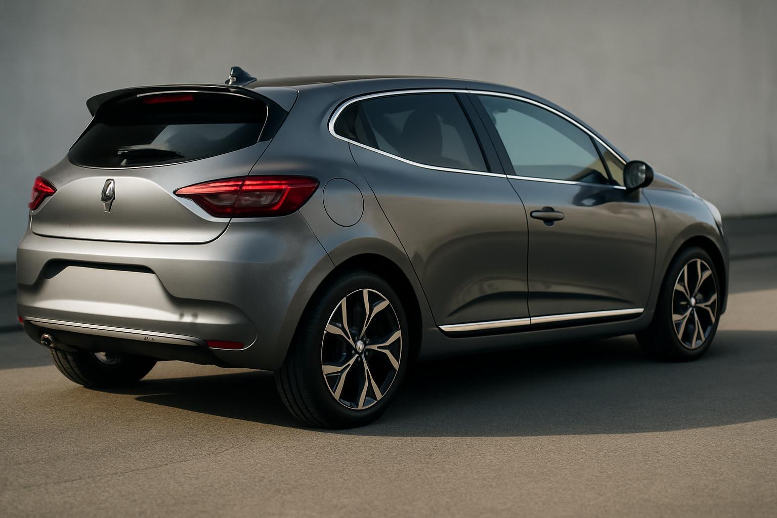 Renault Clio siyah elmas kesim jantlar, arka spoiler ve yan koruma bantları ile dış kişiselleştirme aksesuarları