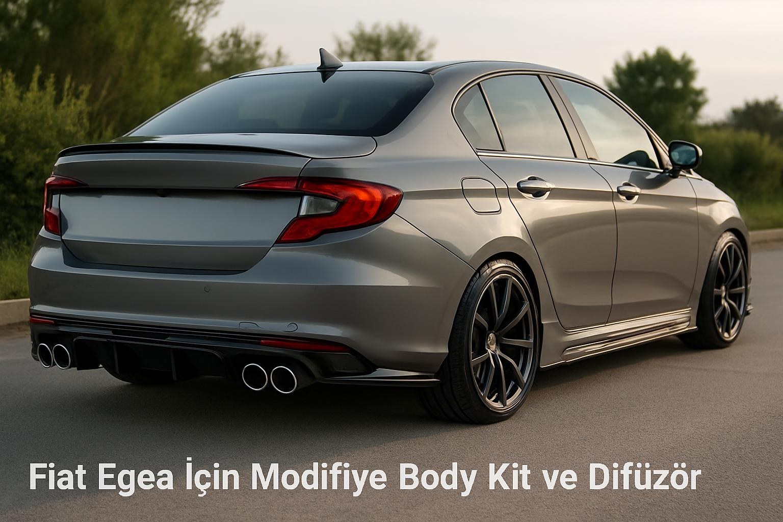 Fiat Egea modifiye edilmiş 4 çıkışlı difüzör ve body kit ile park halinde