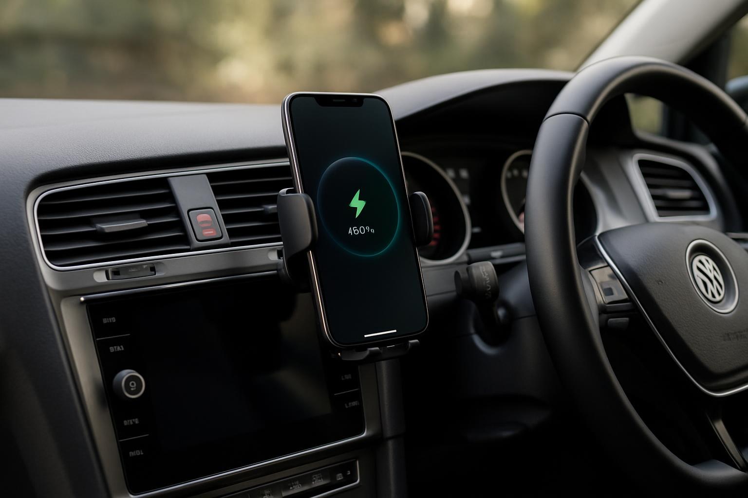 Volkswagen Golf ön konsolunda telefon tutucu ve kablosuz şarj cihazı